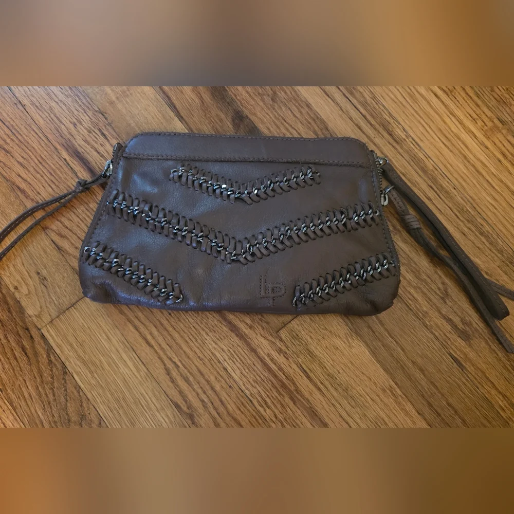 Linea Pelle Leather Wristlet Clutch in Dark Brown